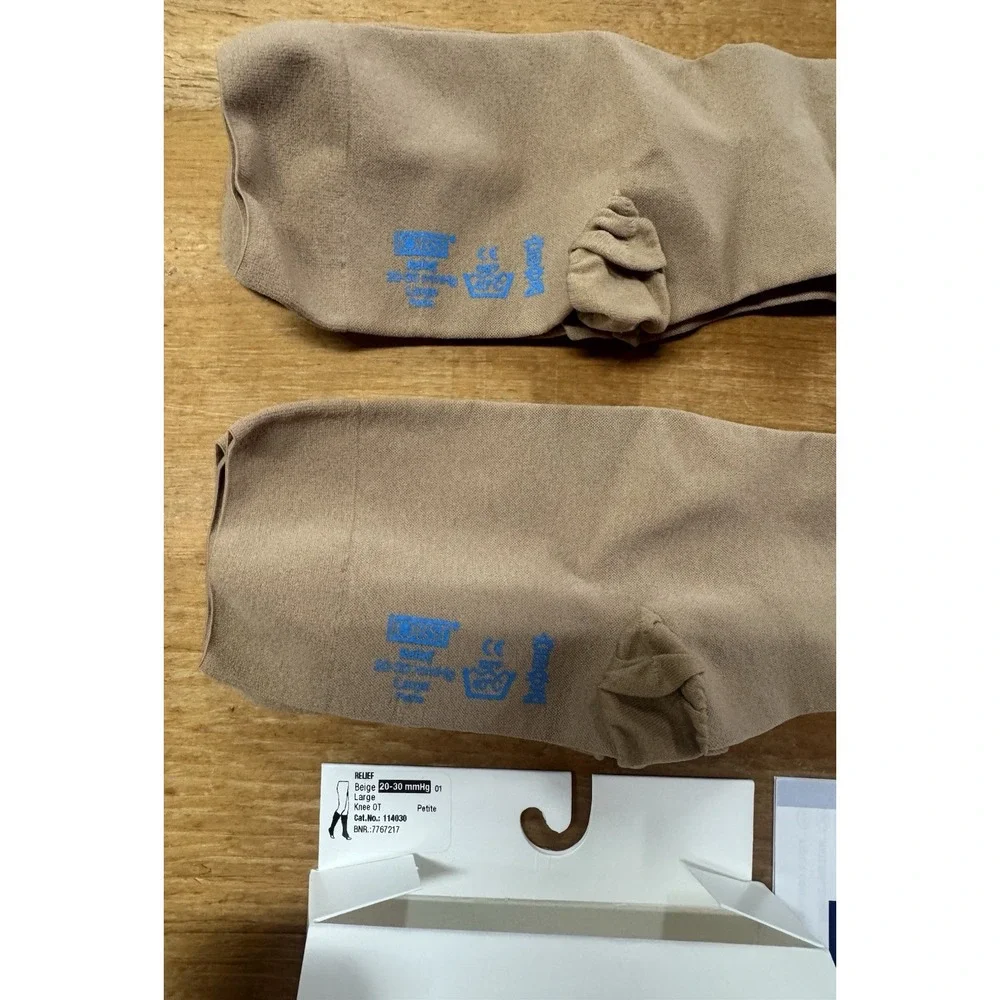 Jobst Relief Compression Stockings 20-30mmHg Large Pet Knee OT Beige 2 pair TubX